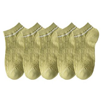 Women's 5-Pair Knit Ankle Socks with Delicate Heart Pattern and Ruffled Cuff Detail