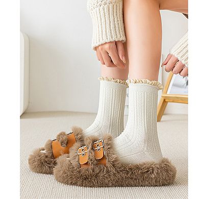 Women's 4 Pairs Knit Socks with Ribbed Texture Lace Ruffle Trim Ribbed Cuffs Soft Stretch Fabric