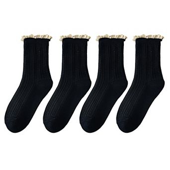 Women's 4 Pairs Knit Socks with Ribbed Texture Lace Ruffle Trim Ribbed Cuffs Soft Stretch Fabric