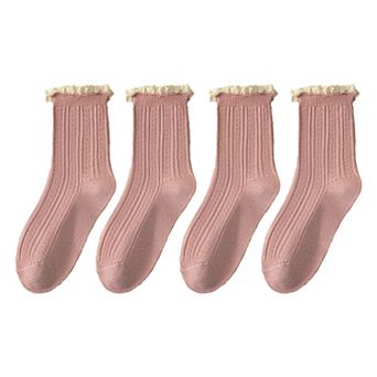 Women's 4 Pairs Knit Socks with Ribbed Texture Lace Ruffle Trim Ribbed Cuffs Soft Stretch Fabric
