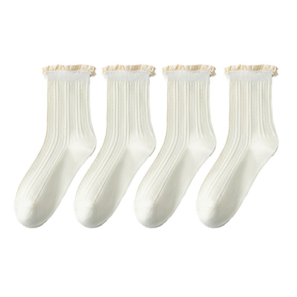 Women's 4 Pairs Knit Socks with Ribbed Texture Lace Ruffle Trim Ribbed ...