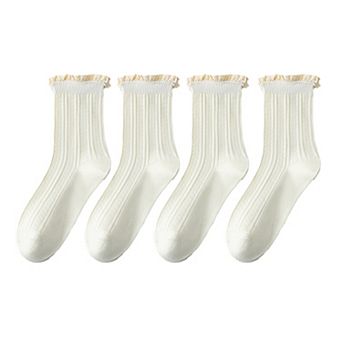 Women's 4 Pairs Knit Socks with Ribbed Texture Lace Ruffle Trim Ribbed Cuffs Soft Stretch Fabric
