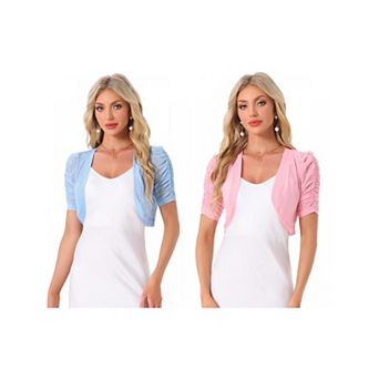 2 Packs Casual Short Sleeve Mesh Sheer Shrug for Women Open Front Cropped Cardigan Bolero