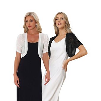 2 Packs Casual Short Sleeve Mesh Sheer Shrug for Women Open Front Cropped Cardigan Bolero