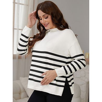 Women's Maternity Sweater Tops Long Sleeve Shirts Side Slit Ribbed Knit Mock Neck Pullover Pregnancy