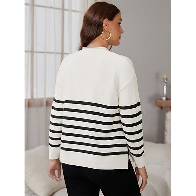 Women's Maternity Sweater Tops Long Sleeve Shirts Side Slit Ribbed Knit Mock Neck Pullover Pregnancy