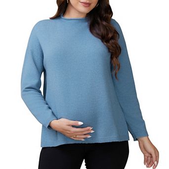 Women's Maternity Sweater Tops Long Sleeve Shirts Side Slit Ribbed Knit Mock Neck Pullover Pregnancy