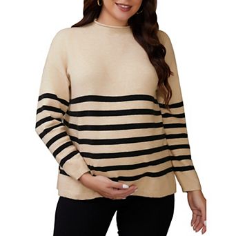 Women's Maternity Sweater Tops Long Sleeve Shirts Side Slit Ribbed Knit Mock Neck Pullover Pregnancy