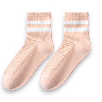 Women's 3-Pair Antibacterial and Breathable Ribbed Ankle Socks with Double Stripe Cuffs