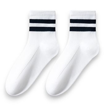 Women's 3-Pair Antibacterial and Breathable Ribbed Ankle Socks with Double Stripe Cuffs