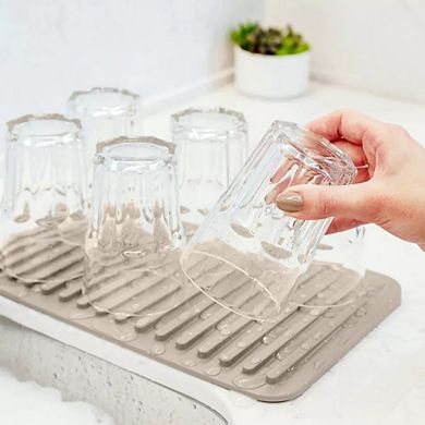 OU Glasses Drying Mat for Kitchen Sink, 13.78" x 8.27" Nonslip Plastic Pad with Grooves
