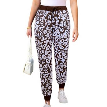 Women's Leopard Print Jogger Pants with Adjustable Drawstring Waist and Ribbed Cuffs