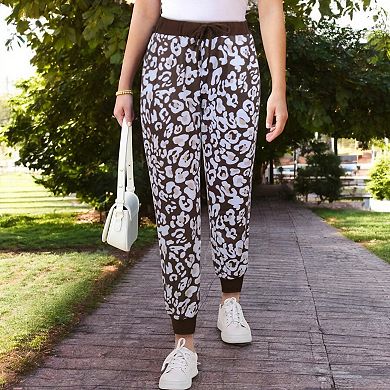 Women's Leopard Print Jogger Pants with Adjustable Drawstring Waist and Ribbed Cuffs