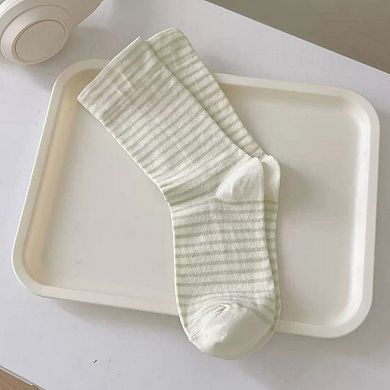 Women's 3-Pair Striped Crew Socks Set Lightweight Knit with Soft Stretch and Modern Minimalist Style