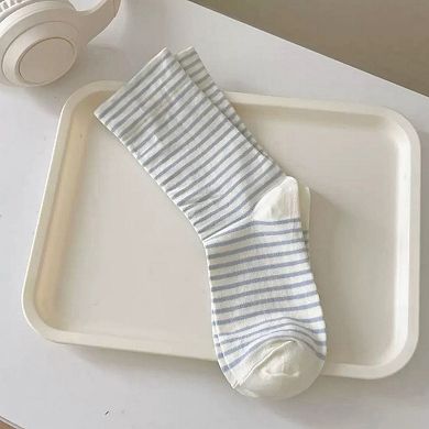Women's 3-Pair Striped Crew Socks Set Lightweight Knit with Soft Stretch and Modern Minimalist Style