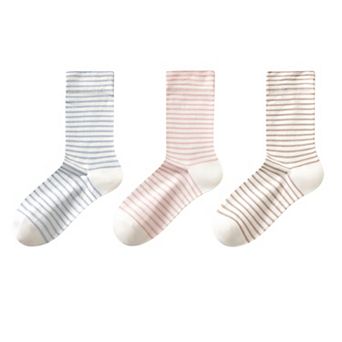 Women's 3-Pair Striped Crew Socks Set Lightweight Knit with Soft Stretch and Modern Minimalist Style