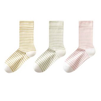 Women's 3-Pair Striped Crew Socks Set Lightweight Knit with Soft Stretch and Modern Minimalist Style
