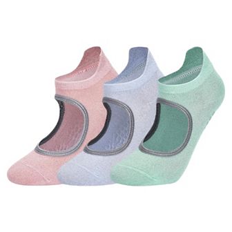 Women's 3-Pack Quarter Cut Ballet Grip Socks with Slightly Shiny Stretch Knit and Anti-Slip Sole