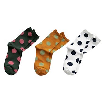 Women's 3-Pack Polka Dot Crew Socks Soft Knit Stretch Fabric Bold Retro Dot Pattern Sock Set