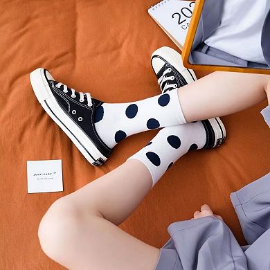 Women's 3-Pack Polka Dot Crew Socks Soft Knit Stretch Fabric Bold Retro Dot Pattern Sock Set