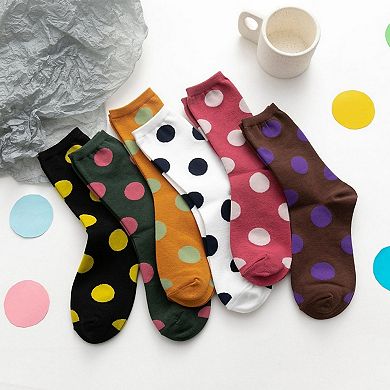 Women's 3-Pack Polka Dot Crew Socks Soft Knit Stretch Fabric Bold Retro Dot Pattern Sock Set