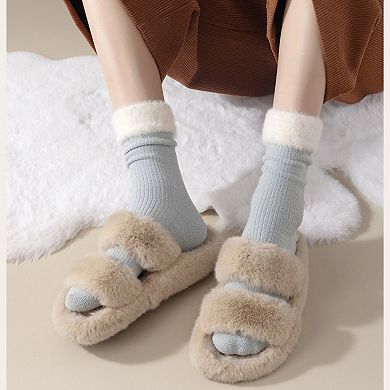 Women's 3-Pair Plush Cuffed Crew Socks Soft Knit Ribbed Design Comfortable Everyday Wear