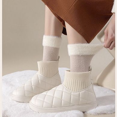 Women's 3-Pair Plush Cuffed Crew Socks Soft Knit Ribbed Design Comfortable Everyday Wear