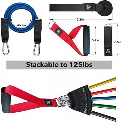 Resistance Bands Set, Stackable Up to 125-150 lbs with Door Anchor, Ankle Straps, Handles and Case