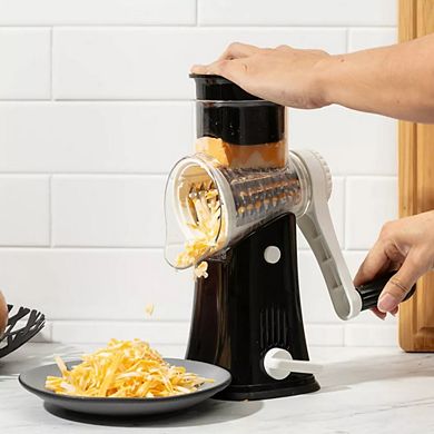 Rotary Cheese Grater with Handle, Manual Cheese Shredder Strong Suction Base, Mandoline Slicer