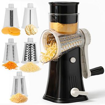 Rotary Cheese Grater with Handle, Manual Cheese Shredder Strong Suction Base, Mandoline Slicer