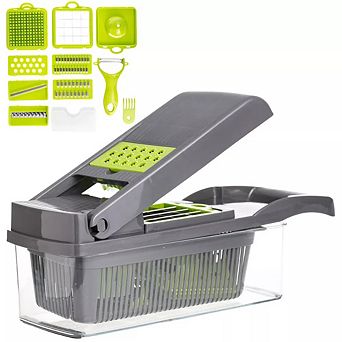 All-In-One Vegetable Chopper & Meal Prep Container with 7 Blades and Strainer Basket