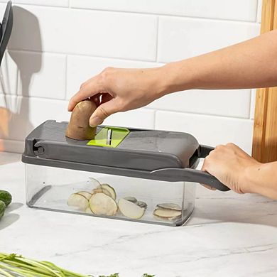 All-In-One Vegetable Chopper & Meal Prep Container with 7 Blades and Strainer Basket