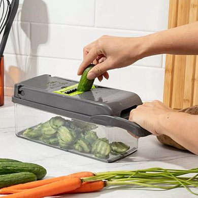 All-In-One Vegetable Chopper & Meal Prep Container with 7 Blades and Strainer Basket