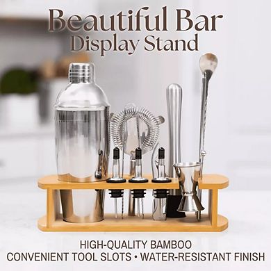 Cocktail Shaker Set Bartender Kit with Bamboo Stand 16 Piece Barware Mixing Tools, Stainless Steel