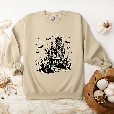 Haunted House And Bats - Women's Graphic Sweatshirt
