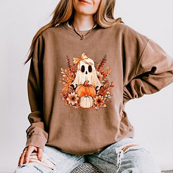 Girl Ghost Floral - Women's Lightweight Garment Dyed Sweatshirt