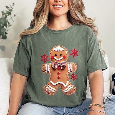 Gingerbread Patchwork Print - Womens Garment Dyed Tee