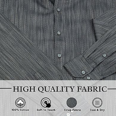 Men's Turkish Cotton Long-Sleeve Button-Down Shirts in Circles Pattern