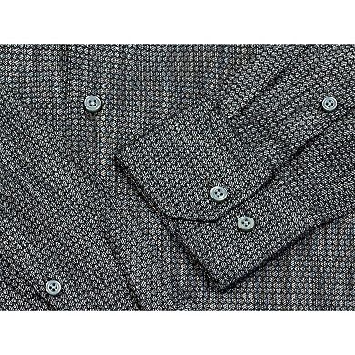 Men's Turkish Cotton Long-Sleeve Button-Down Shirts in Circles Pattern