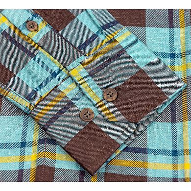 Men's Soft, Brushed, Turkish Cotton Plaid Pattern Long Sleeve Button Down Shirts