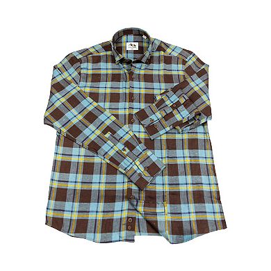 Men's Soft, Brushed, Turkish Cotton Plaid Pattern Long Sleeve Button Down Shirts