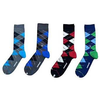 Men’s Argyle Cotton Crew Dress Socks, Stylish for Work and Casual Wear - 4 Pair Boxed Set