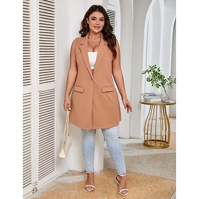 Plus Size Blazer Vest for Women Sleeveless Single Button Casual Vest