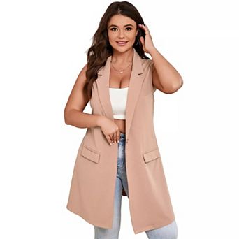 Plus Size Blazer Vest for Women Sleeveless Single Button Casual Vest
