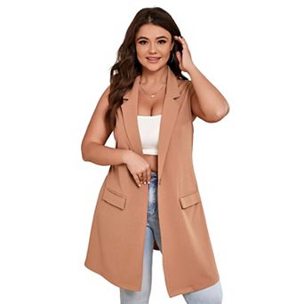 Plus Size Blazer Vest for Women Sleeveless Single Button Casual Vest