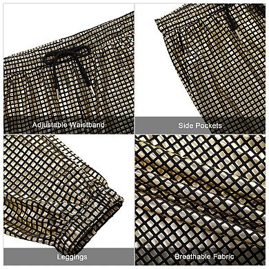 Mens Metallic Shiny Pants Party Drawstring Casual Pants with Pockets Tapered Fit