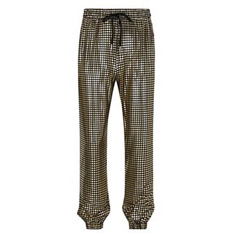 Mens Metallic Shiny Pants Party Drawstring Casual Pants with Pockets Tapered Fit