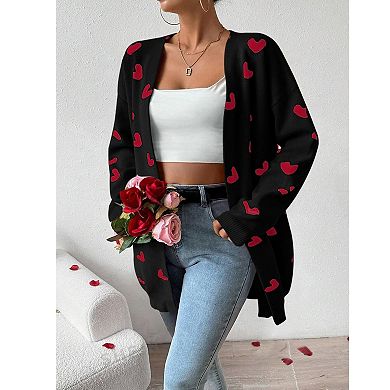 Womens Cute Heart Cardigans Oversized Long Sleeve Open Front Knit Sweaters