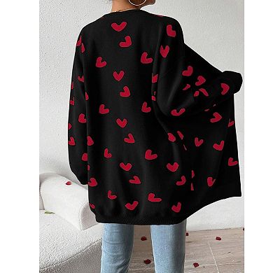 Womens Cute Heart Cardigans Oversized Long Sleeve Open Front Knit Sweaters