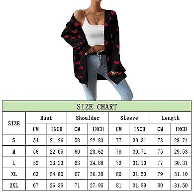 Womens Cute Heart Cardigans Oversized Long Sleeve Open Front Knit Sweaters